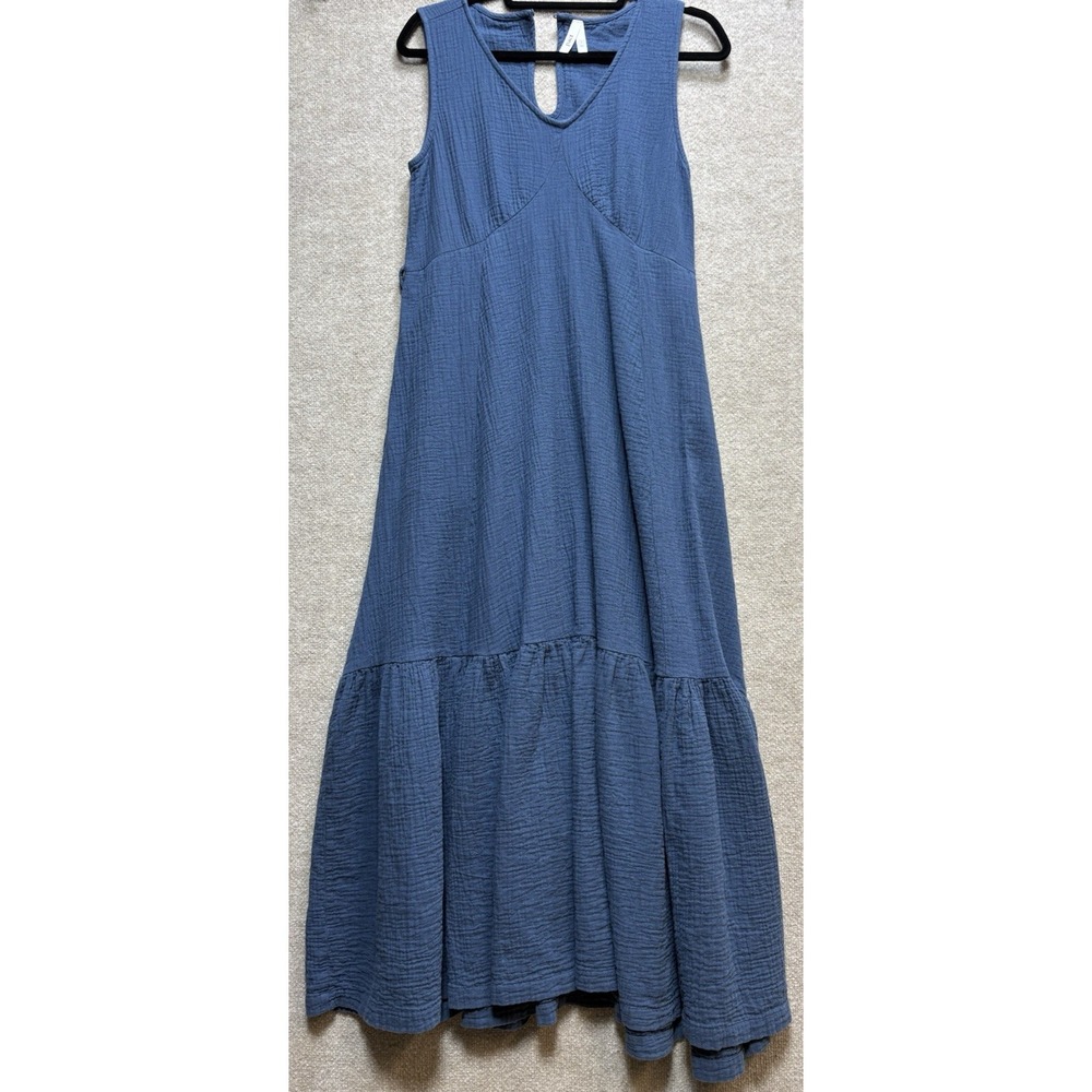 Pact Woman's Small Dress Skirt Blue Cotton Coastal Fit & Flare Long Sleeveless